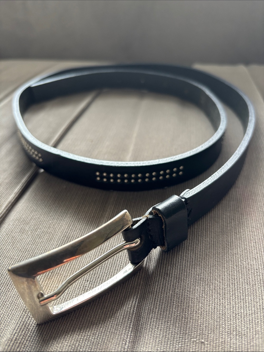 Sangiorgio Black Italian Leather Belt with Studded Detail and Silver Buckle SzL